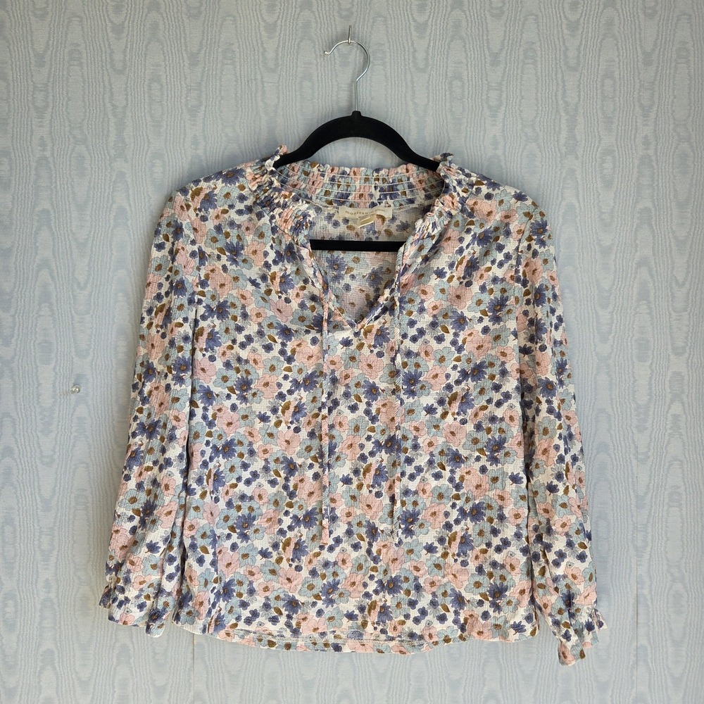 Monteau Girls XL Smocked Peasant Top Floral Blouse‎ Lightweight Boho Pastel